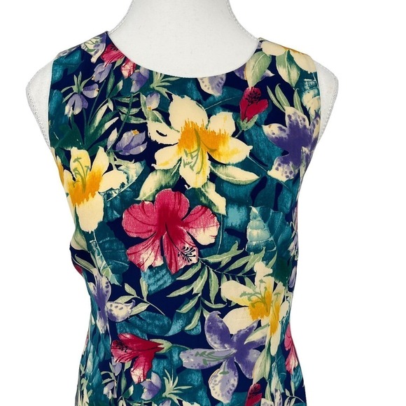 Vintage Maggy London Silk Mini Dress Hawaiian Tropical Floral Colorful 8 Petite - Picture 3 of 12